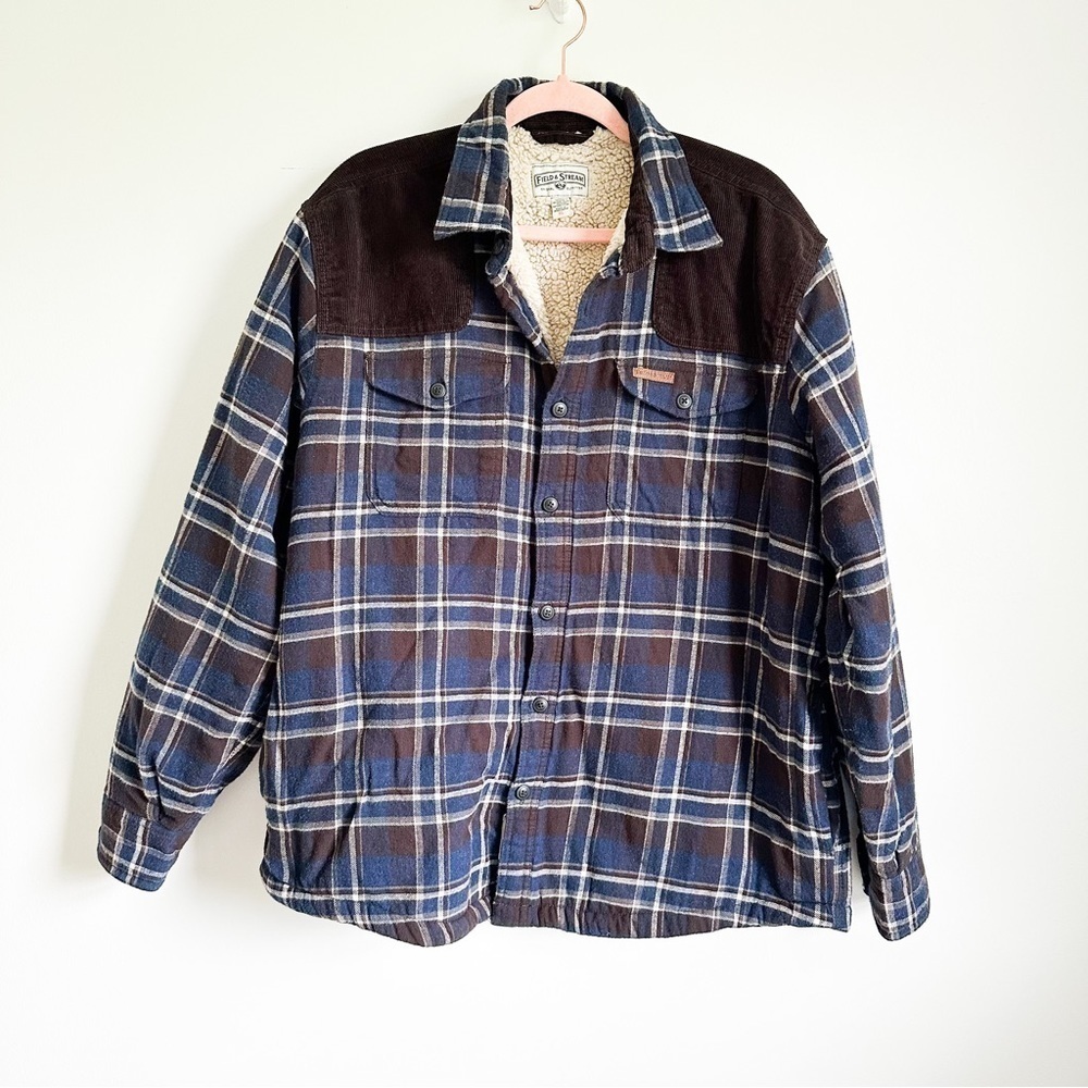 Field & Stream Blue Brown Plaid SHERPA-LINED FLANNEL SHIRT JACKET sz XL